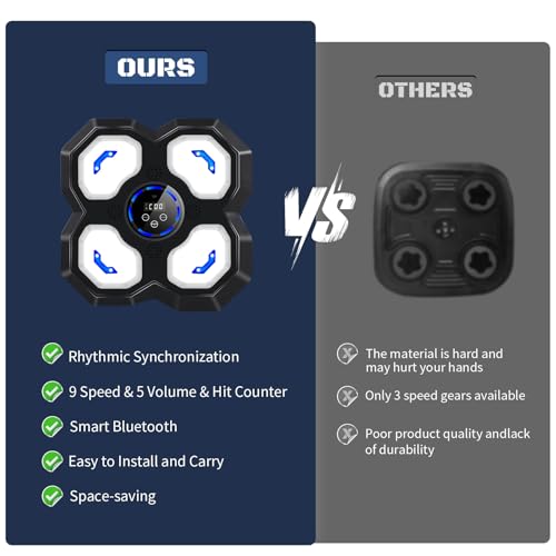 Music Boxing Machine for Kids and Teens Adults, Trainer Equipment with Gloves, Wall-Mounted Boxing Music Workout Machine, LED Electronic Focus Training for Home,Office, Gym - style: Punch-black