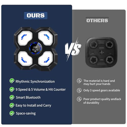 Music Boxing Machine for Kids and Teens Adults, Trainer Equipment with Gloves, Wall-Mounted Boxing Music Workout Machine, LED Electronic Focus Training for Home,Office, Gym - style: Punch-black