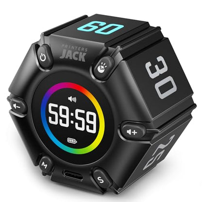 Jack Pomodoro Timer - Productivity Cube, Visual Focus Timer, Mute & Vibration & Adjustable Sound Alert, for Office, ADHD, Study, Work, 3/5/10/25/30/60min & Custom Countdown - Black - color: Real Black