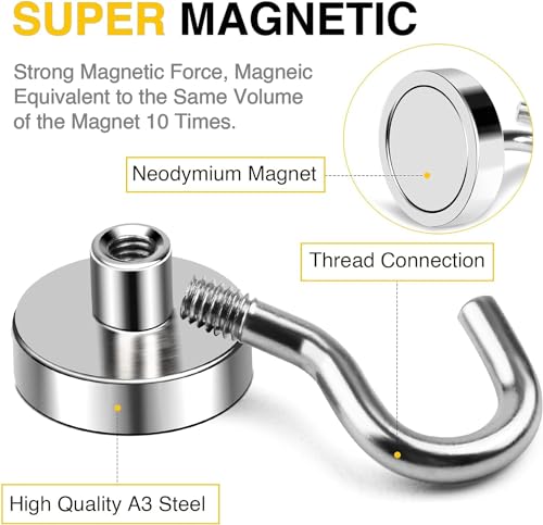 DIYMAG Strong Neodymium Magnetic Hooks, 170 Lbs Heavy Duty Rare Earth Magnets with Hook, Strong Corrosion Protection Facilitate Hook 12 Packs - size: 1.41in