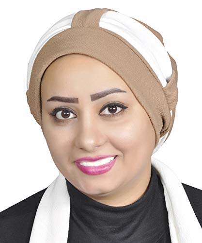 AL AMIRA Women's Stretch Turban Headwrap – Soft Spandex Blend Hijab Cap, Pre-Tied Head Cover, Vibrant Colors - color: Brown
