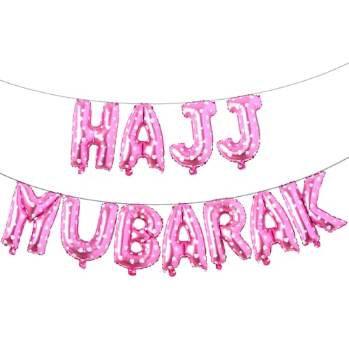 HAJJ MUBARAK Party Balloon for Festival Gathering Decorations Eid Mubarak Party Supplies Decorations (HAJJ MUBARAK Pink Heart) - color: Hajj Mubarak Pink Heart