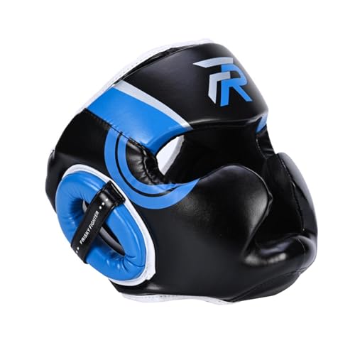 Boxing Headgear Face Cover Forehead and Ear Protection Full Face Protection for Sparring Karate Taekwondo Training Men Women - color: Blue Medium