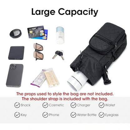 sportsnew 40oz Insulated Crossbody Water Bottle Bag Gym Hiking Phone Pocket | Water-resistant Lining, Padded Strap, Top Handle, Drawstring, Phone Pocket, Elastic Slots, Built-In Key Clip for Gym Walking - color: Quilt Black