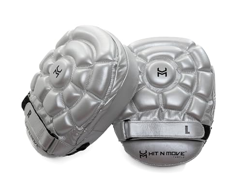 HIT N Move Turtle Boxing Mitts | Indented Punching Pads | Sparring Gear for Boxing, MMA, Kickboxing, Muay Thai, Martial Arts Training Equipment, Genuine Leather, High-Performance Focus Mitts - color: Silver