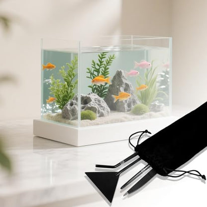 4Pcs Stainless Steel Aquascape Tool Kit with Tweezers Scissors Spatula | Black Anti-Rust Fish Tank Starter Kit Aquarium Plant Tools for Trimming Scraping Reptile Feeding - color: Black