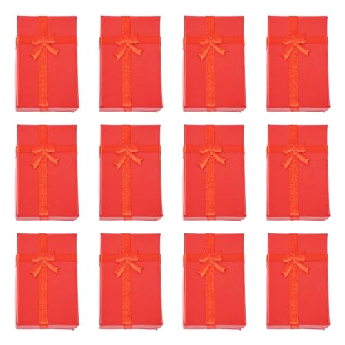 Sparkeads 12 Pcs 3.25 x 2.13 x 0.96 Inches FireBrick Prezzie Boxes With Ribbon Bow Jewelry Cardboard Box Small Boxes Storage Jewelry Box for Bracelets Ring Earring Necklace