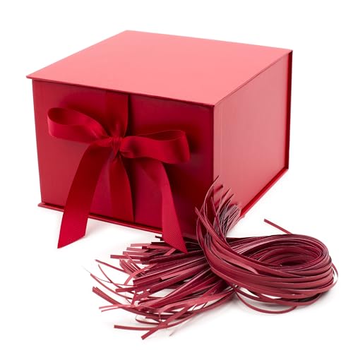 Hallmark Medium Gift Box with Lid and Shredded Paper Fill (Red 7 inch Box) for Birthdays, Graduations, Anniversaries, Christmas, Valentine's Day, All Occasion - color: Red, size: Pack of 1