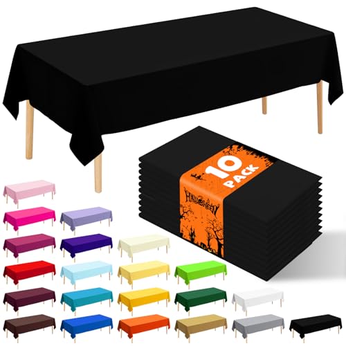 10 Pack Premium Disposable Plastic Tablecloth 54" X 108" Rectangle Table Cover for Birthdays Weddings Christmas Anniversary Buffet Table (Black) - color: Black, size: 54" X 108" Rectangle