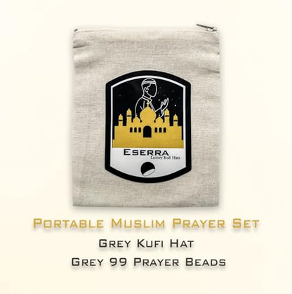 ESERRA Kufi Hats for Men and Women with 99 Tasbih Prayer Beads, Muslim Thick Breathable Skull Cap, Tasbeeh, Prayer Cap - color: Gray