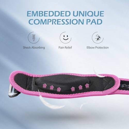 AGPTEK Elbow Brace for Tendonitis and Tennis 2 Pack, Tennis Golfers Elbow Support Arm Band Wrap Weightlifting Elbow Strap with Compression Pad for Men & Women (Pink) - color: Pink