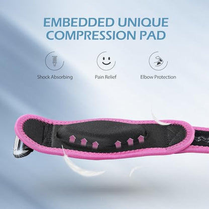 AGPTEK Elbow Brace for Tendonitis and Tennis 2 Pack, Tennis Golfers Elbow Support Arm Band Wrap Weightlifting Elbow Strap with Compression Pad for Men & Women (Pink) - color: Pink