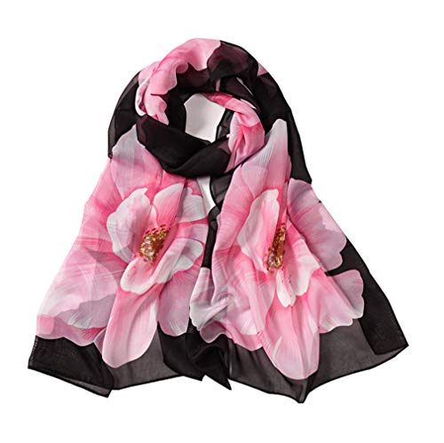 E-Clover Women Soft Floral Print Shawl Chiffon Sheer Scarf - color: 01-pink Floral