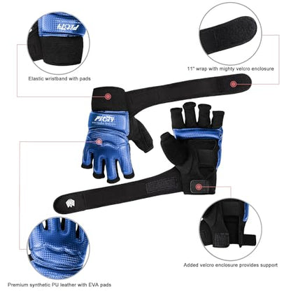 FitsT4 Sports Half Mitts MMA UFC Training Boxing Punch Bag Martial Arts Gloves - color: Blue, size: X-Small