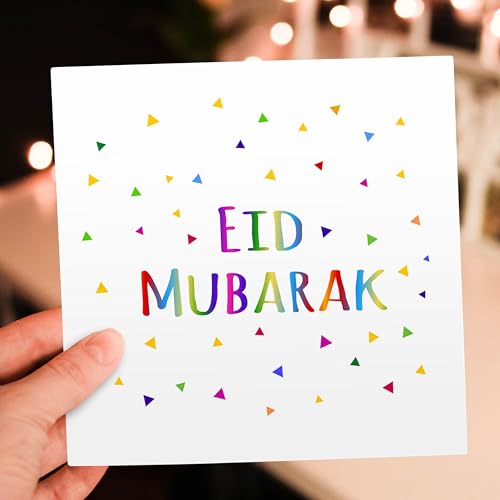 3dRose Eid Mubarak - happy Eid blessing after Ramadan Islamic Muslim holidays 12 Greeting Cards with envelopes