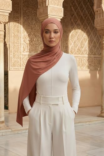 Aisha's Design Neck-Covering Practical Jersey Hijab with Built-In Ninja Bonnet - color: Cappuccino