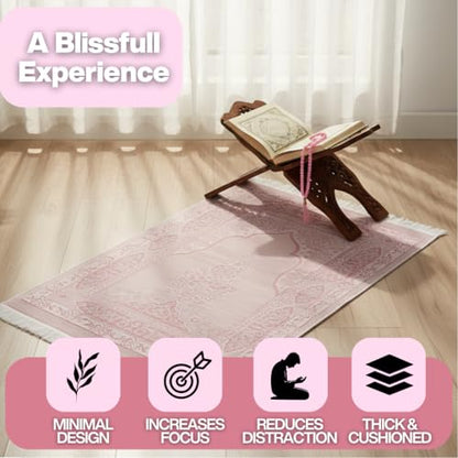 Muslim Prayer Rug with Islam Prayer Beads - Travel Prayer Mat, Islamic Gifts for Women, Portable Prayer Matt Islam, Islamic Prayer Rug Islam Men Women, Praying Mat for Muslim Gifts, Pink - color: Pink