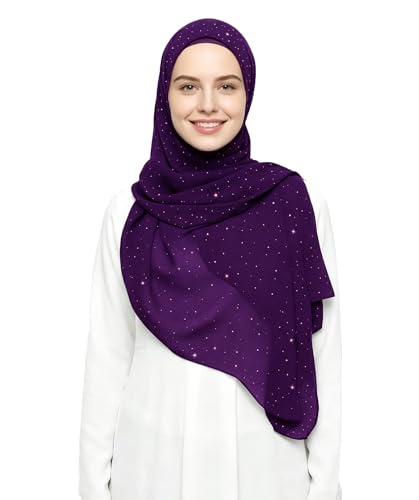 Lina & Lily Sparkle Shimmer Gold Glitter Women's Chiffon Hijab Head Scarf Shawl Wrap Lightweight - color: Dark Purple