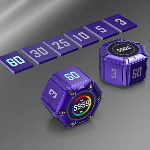 Printers Jack, Productivity Cube Timer, Visual Pomodoro Timer, Mute & Vibration & Adjustable Sound Alert, ADHD, for Office, Study, Work, 3/5/10/25/30/60min & Custom Countdown - Purple - color: Purple