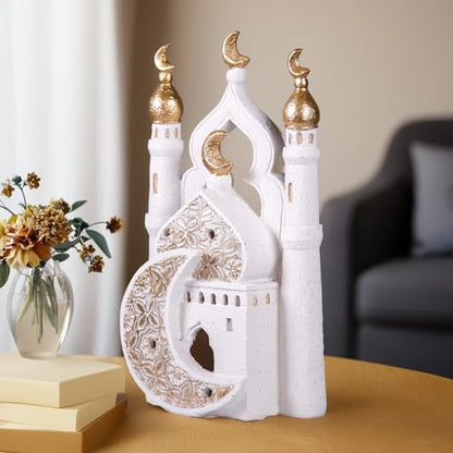 Ramadan Eid Home Decorations for Home 2025 Gold and White Mosque Tower Islamic Eid Mubarak decore - size: 6.3*2.36*10.63in