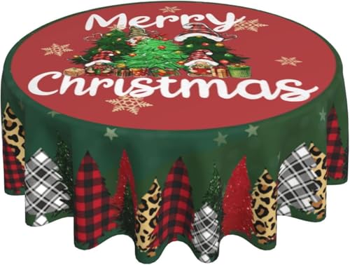 Merry Christmas Trees Tablecloth Xmas Round Table Cover Washable Table Cloth for Home Kitchen Party Picnic 60 Inch - color: Merry Christmas Trees