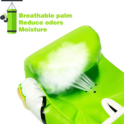 CKE Kids Boxing Gloves for Kids Boys Girls Junior Youth Toddlers Age 5-12 Years Training Boxing Gloves for Punching Bag Kickboxing Muay Thai - color: GREEN