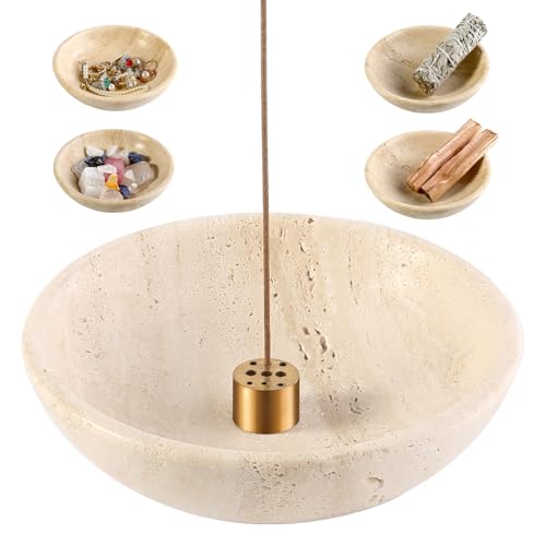 Koville Italian Travertine Incense Holder, 6" Incense Holders for Sticks, Sturdy Incense Burner Ash Catcher, Ideal for Meditation, Relaxing, Easy to Clean - color: Light Beige Travertine, size: 6"