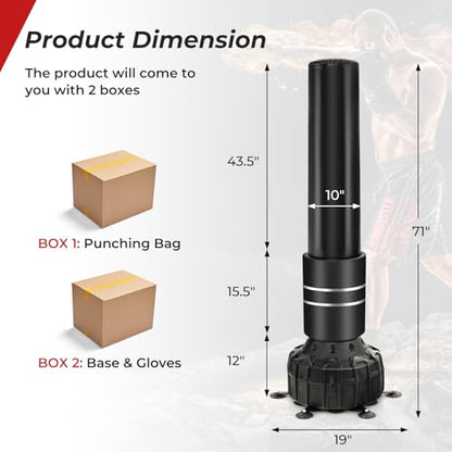 GYMAX Punching Bag, 71” Freestanding Boxing Bag with Gloves, Removable Protective Cover, Fillable Base with Suction Cups, Heavy Bag Stand for Adults, Teens for MMA Muay Thai Fitness