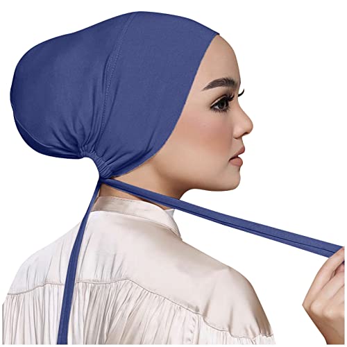 Chiffon Hijab with Undercap Fashion Solid Color Chiffon Head Wraps Under Scarf Caps Muslim Fashion Bandage - color: Blue