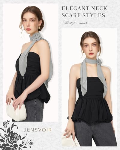Chiffon Scarf for Women, Removable Flower Neck Scarf Light Soft Fashion Rose Scarves Versatile Headband or Hair Band - color: Light Gray