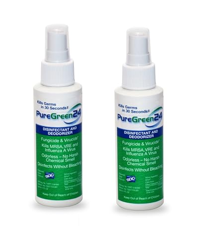 PureGreen24 Safe & Effective Disinfectant. Kills Deadly Germs including RSV Norovirus MRSA Staph 2026 flu Bird flu Contains No Toxic Chemicals Odorless Child & Pet Safe (2) 4oz Spray Bottle