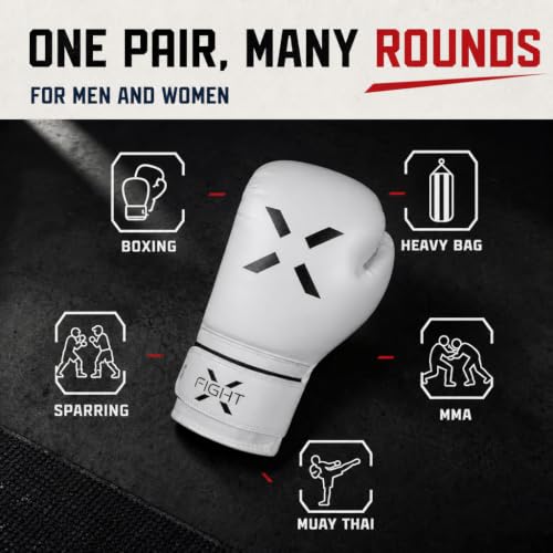 Professional Boxing Gloves Men Women – Pro Training Sparring Gloves, Heavy Bag, MMA Kickboxing Muay Thai Gloves – Hook & Loop with Wrist Support - color: White/Black, size: 12oz
