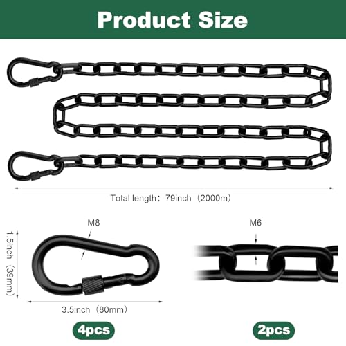 79inch Extra Long Safety Suspension Chain Set, 2000mm with 4 Clasps, Seamless Welding, Easy Install for Chandelier, Camping, Fence Gate - size: 79inch