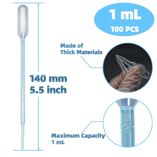 Zkupanx 1mL Pipettes Dropper 100PCS Disposable Plastic Transfer Pipettes | Disposable Plastic Pipettes, Droppers for Liquids, Strong Suction, For Essential Oils Lab Crafts Art, Small Eye Dropper - size: 1 mL