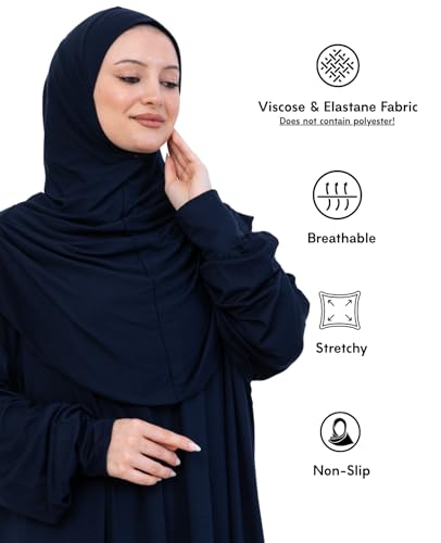 Prien Prayer Dress For Women, Cotton Muslim Abaya, Soft Hijab, Elegant Turkish Islamic Wear For Eid, Ramadan, Umrah, Hajj - color: Navy Blue