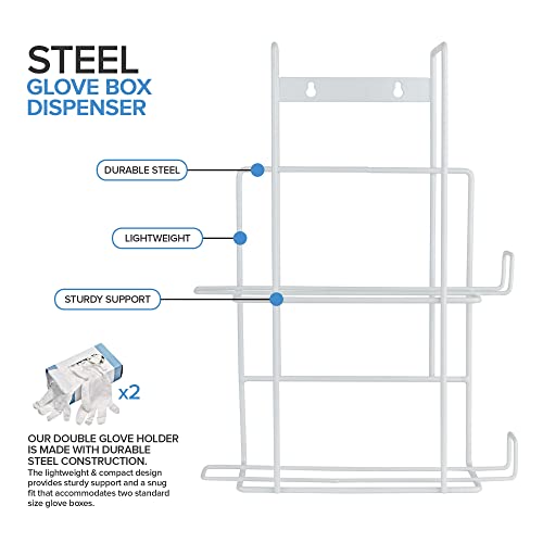 Stock Your Home (White) Metal Double Gloves Dispenser, Tissue Box Shelf, Glove Box Holder Wall Mount, for Kitchen, Cleaning Closet, Lab, Exam, Office - size: 1 Count, style: Double Stack
