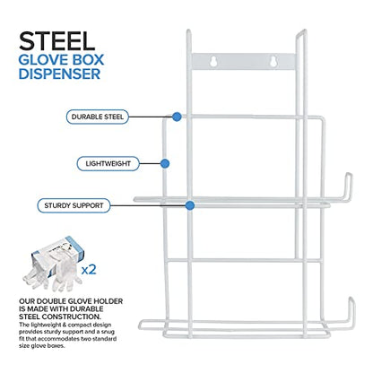 Stock Your Home (White) Metal Double Gloves Dispenser, Tissue Box Shelf, Glove Box Holder Wall Mount, for Kitchen, Cleaning Closet, Lab, Exam, Office - size: 1 Count, style: Double Stack
