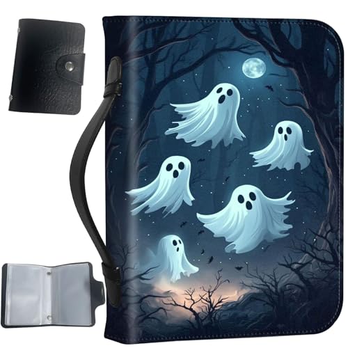 PU Leather Bible Cover with Handle & Pockets, Large Capacity Bible Case, Water-Resistant Scripture Organizer Bag with Bonus Card Holder, Christian Gift for Women & Men, Group of Ghosts - color: Group of Ghosts