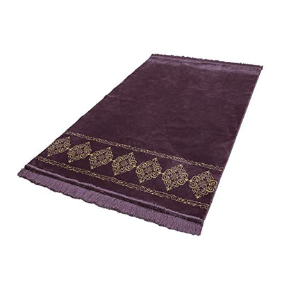 Modefa Turkish Islamic Prayer Rug - Large & Wide Soft Velvet Janamaz - Comfortable Muslim Praying Mat for Men & Women - Ramadan or Eid Gift - with Prayer Beads Tesbih - Grand Plush (Lilac) - color: Lilac