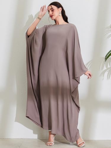 Women's Modest Hidden Adjustable Belt Oversized Abaya Muslim Dress Prayer Robes Kaftans - color: Taro Color