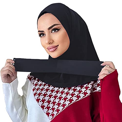 AIBEARTY Women Fashion Instant Muslim Turban Hijab with Snap Fastener Breathable Headscarf Bonnet Cap Turban Hat Shawl - color: Modal Black-3 Buttons