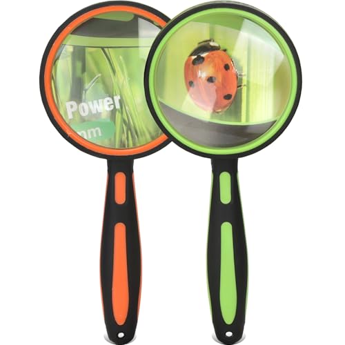 Ocim 2 Pack Magnifying Glass,75mm 10X Handheld Shatterproof Magnifier Lens with Non-Slip Rubber Handle for Seniors/Kids Reading & Science/Explore,Large