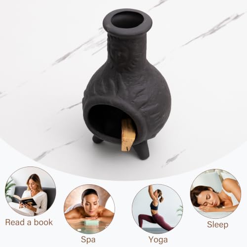 Sun Face Palo Santo Holder, Smudge Bowl for Sage Sticks and Incense Cones - color: Black -Sun Face Palo Santo Holder