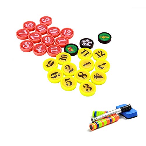 Joyeee Soccer Magnetic Board Accessories Set, Include 27 Pcs Player Markers, 2 Pcs Dry Erase Black Marker Pen, 1 Pcs Dry Eraser and Small Carry Pouch, Suit for Use on Magnetic Coaching Boards