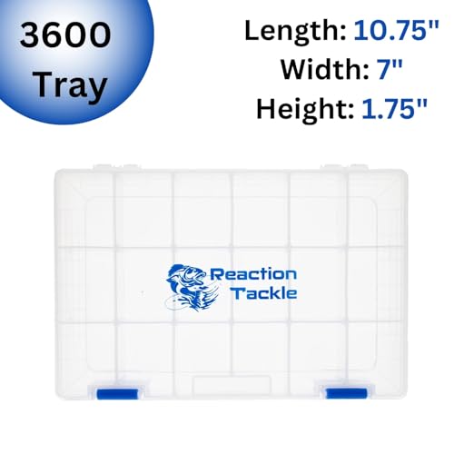 Reaction Tackle Basic Tackle Trays, Clear Plastic Utility Box Organizers with Removable Dividers for Lures, Hooks and Terminal Rigs, Fits Tackle Bags and Boxes - 3600 (4-Pack) - size: 3600 (4-Pack)