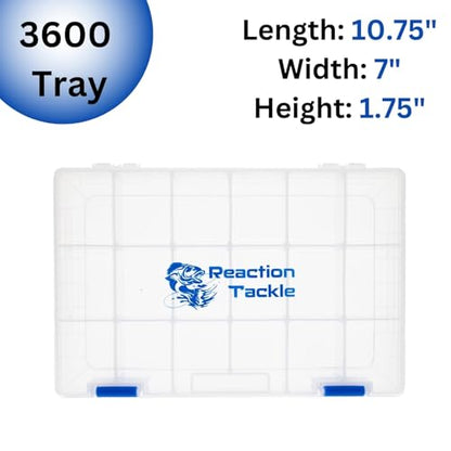 Reaction Tackle Basic Tackle Trays, Clear Plastic Utility Box Organizers with Removable Dividers for Lures, Hooks and Terminal Rigs, Fits Tackle Bags and Boxes - 3600 (4-Pack) - size: 3600 (4-Pack)