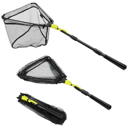 SANLIKE Foldable Fishing Landing Net, Telescopic Aluminum Pole Fishing Net | Fast folding fishing landing net for easy carrying,soft mesh safeguards fish during freshwater lake, river and pond shore - size: 43 inch