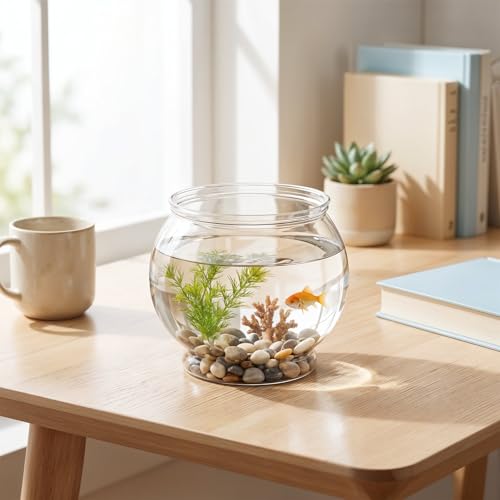 Mini Plastic Fish Bowl 38 oz Decorative Small Fish Tank Round Plastic Fishbowl Unbreakable Aquarium Starter Kit for Hydroponic Planter Centerpiece Vases Party Decorations