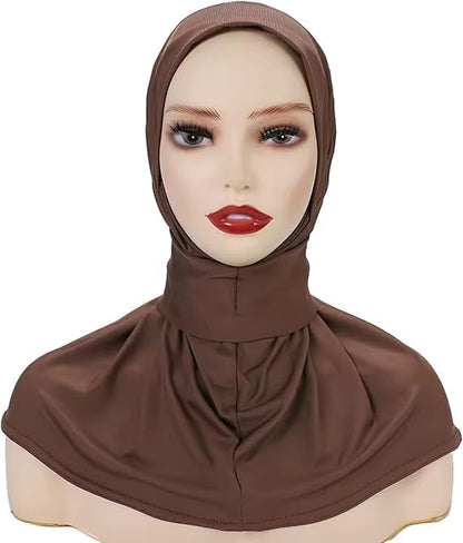 AIBEARTY Women Fashion Instant Muslim Turban Hijab with Snap Fastener Breathable Headscarf Bonnet Cap Turban Hat Shawl - color: Modal Brown-3 Buttons