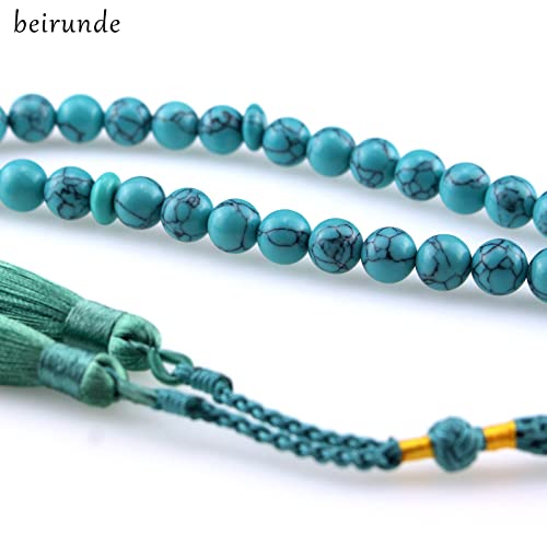 Muslims Islamic Dhikr Tasbeeh Tasbih Prayer Beads, 33 Blue Turquoise Stone Beads with Tassel